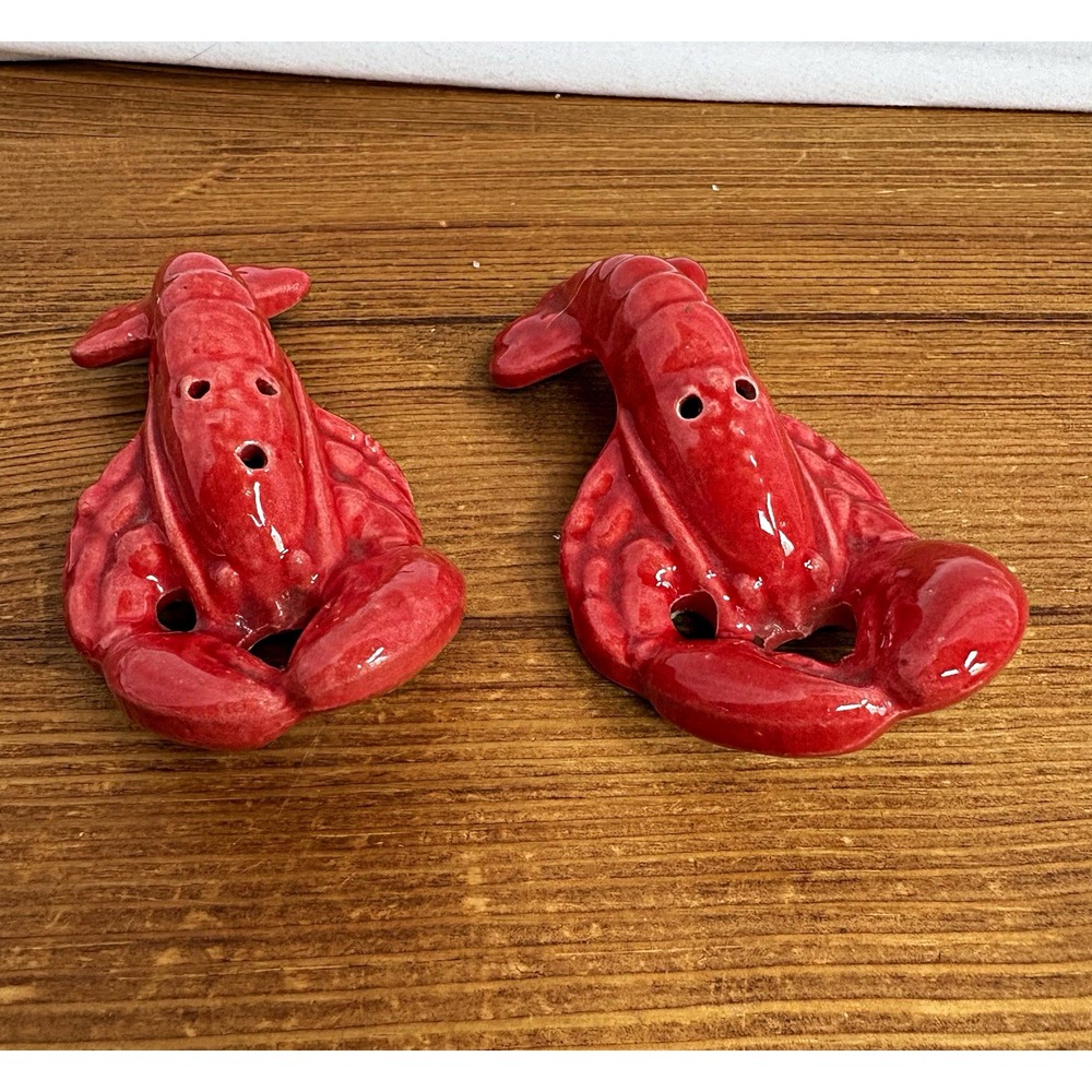 Vintage Ceramic Red Lobster Salt & Pepper Shakers Set 2pc Novelty Animal